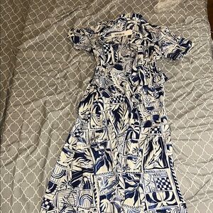 New York & Company Blue and White Printed Maxi Wrap Dress